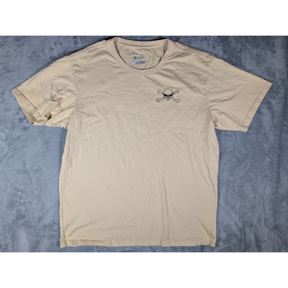 ATTIFIT Mens Hardcore Skull Crossbones Graphic T Shirt Tan Cotton Size Large